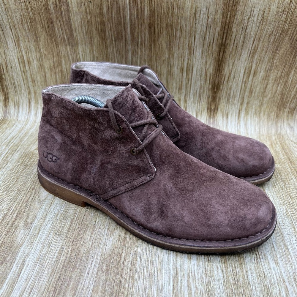 UGG Leighton Chukka Boots Men's Size 10 Brown Suede Sheepskin‎ Lined 1005487